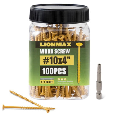Deck Screws 4 Inch, Wood Screws #10 x 4, 100 PCS, Tan