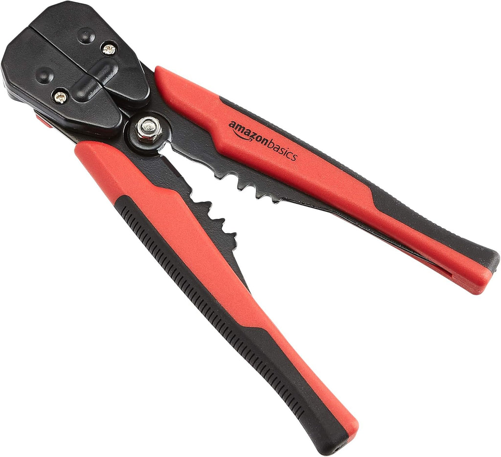 Self-Adjusting Wire Stripper and Crimping Tool, Strips 10-24 AWG, Black/Red