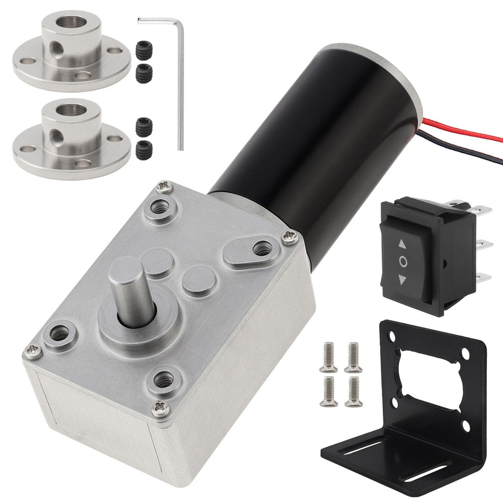 ZVKV 12V DC Worm Gear Motor with Bracket, Couplings Forward‑Reverse Switch