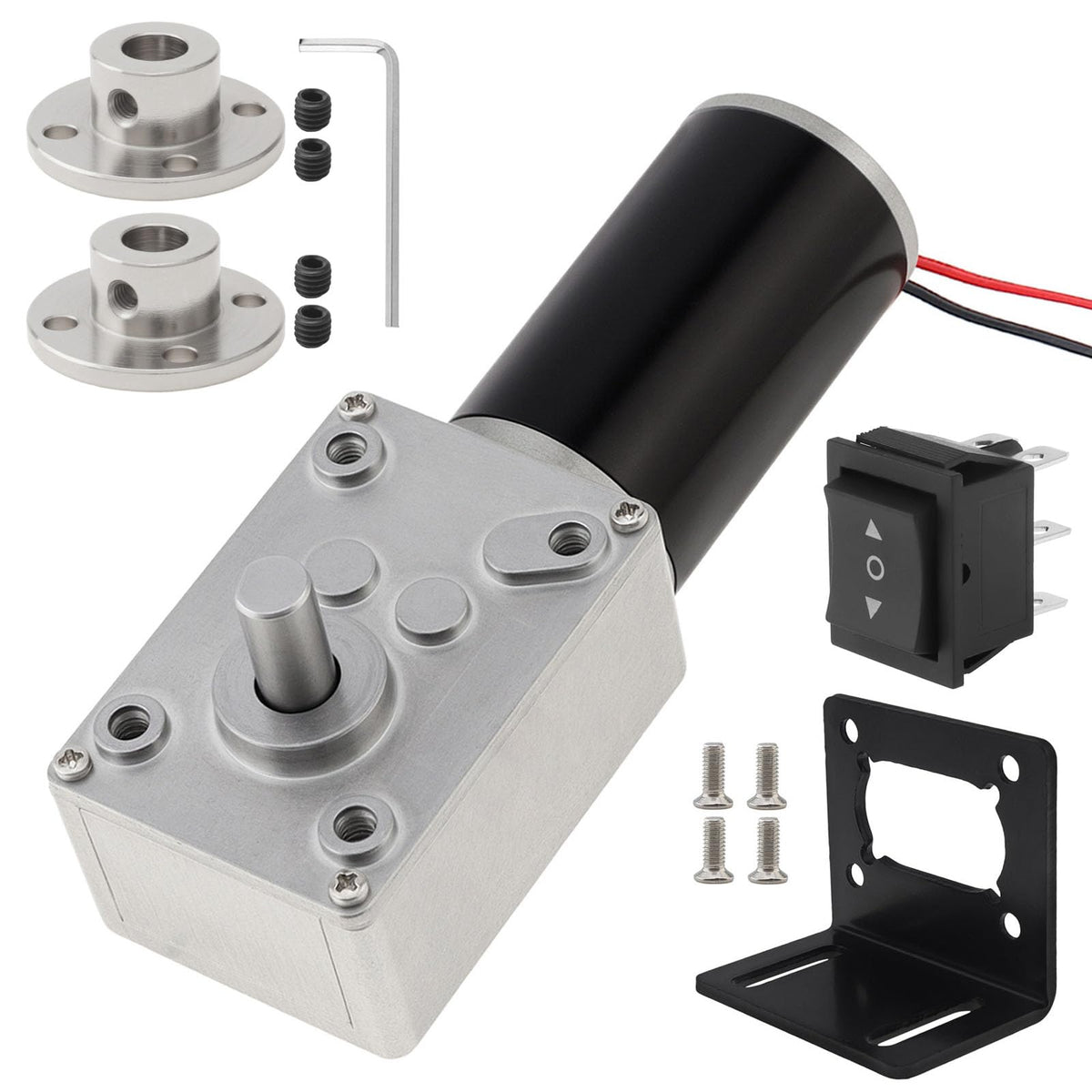 ZVKV 12V DC Worm Gear Motor with Bracket, Couplings Forward‑Reverse Switch
