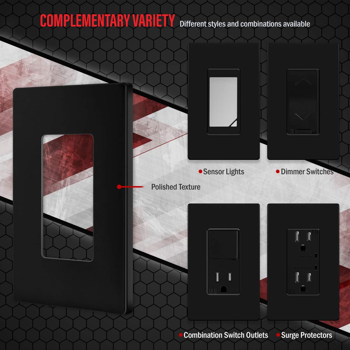 ENERLITES 1-Gang Black Screwless Decorator Switch Outlet Wall Plate Cover