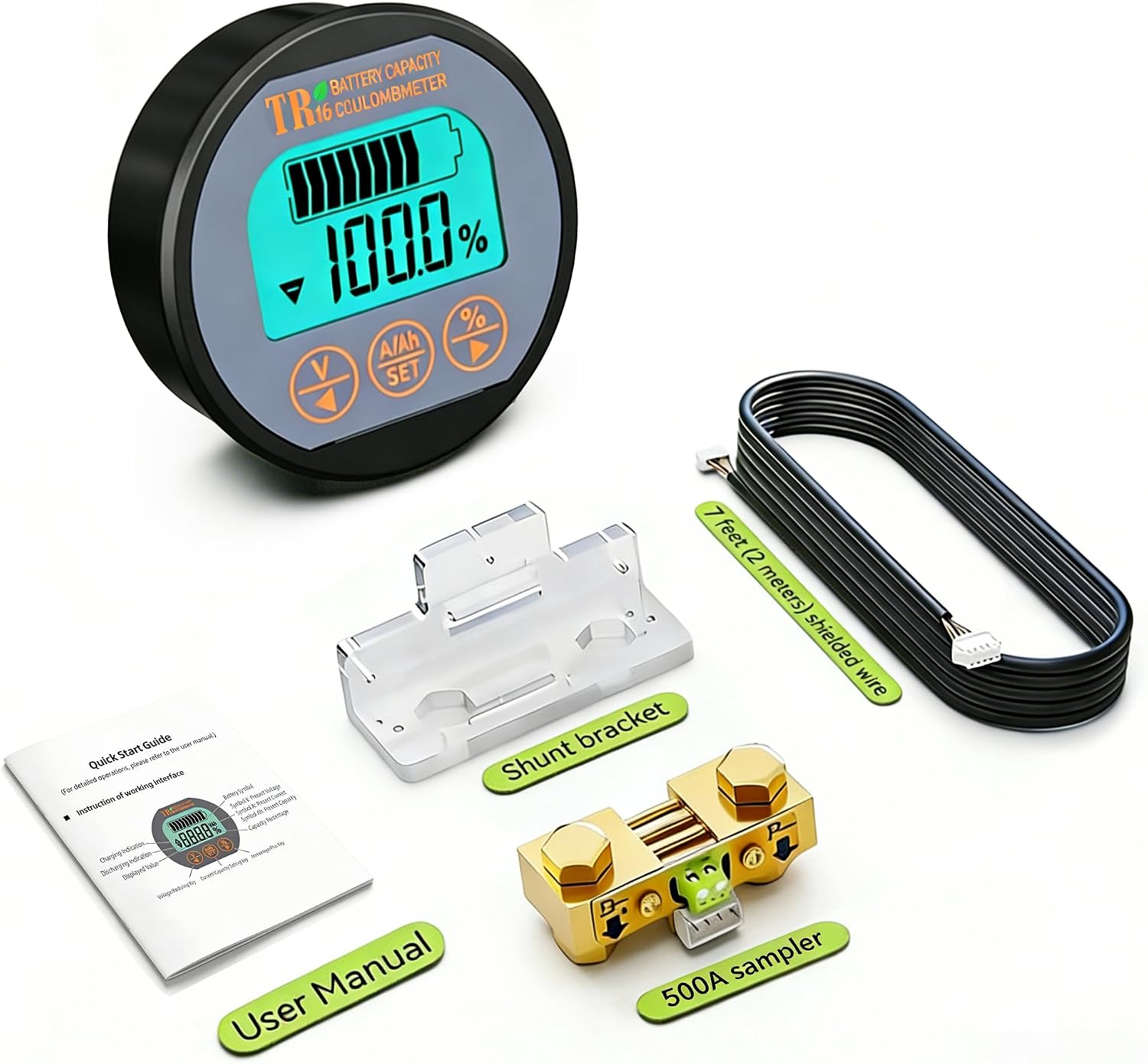 AILI TR16 Shunt Battery Monitor, 8-120V up to 500A Voltage Current Meter, State of Charge Display up to 999AH