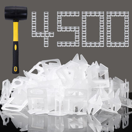 Tile Leveling System Clips 1/16 Inch 4500 Piece Tile Spacers Clips and 16 oz Rubber Mallet Hammer .Tile Tools Set for