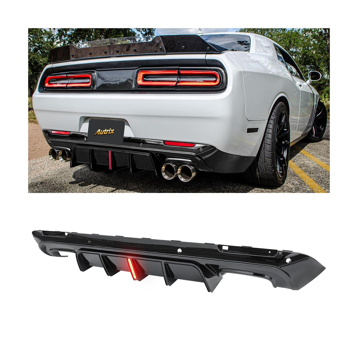 Autrix Rear Diffuser Compatible with 2015-2023 Dodge Challenger w/LED Light