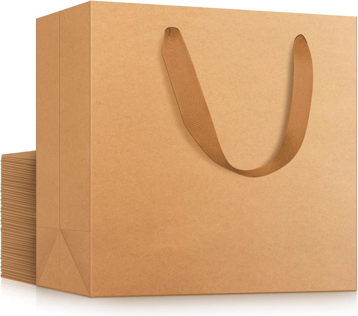 25pcs 8.6" x 3.9" x 7" Brown Kraft Paper Bags with Handles - Kraft Shopping & Party Bags