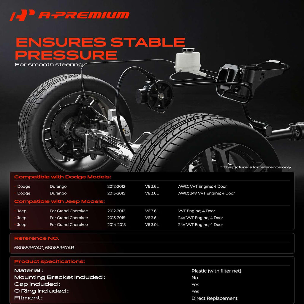 A-Premium Power Steering Reservoir/Tank with Cap Compatible with Jeep