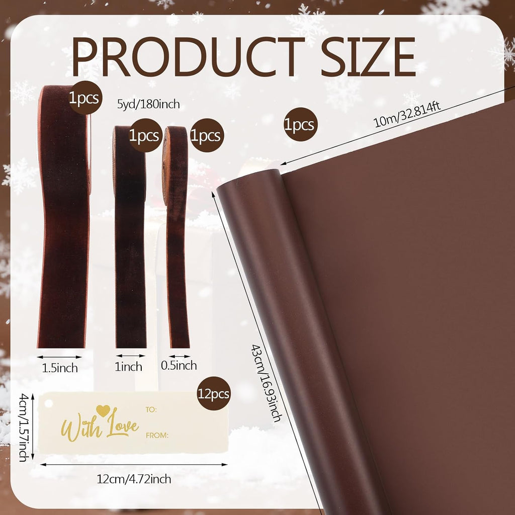 Matte Brown Christmas Kraft Wrapping Paper Roll Set Solid Color