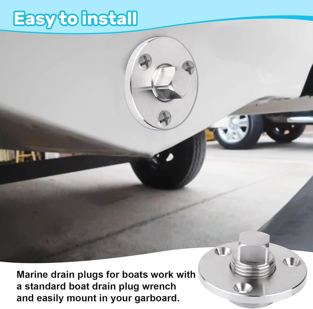 Stainless Steel Boat Drain Plug Kit, 1/2" Threaded, 2 Pack