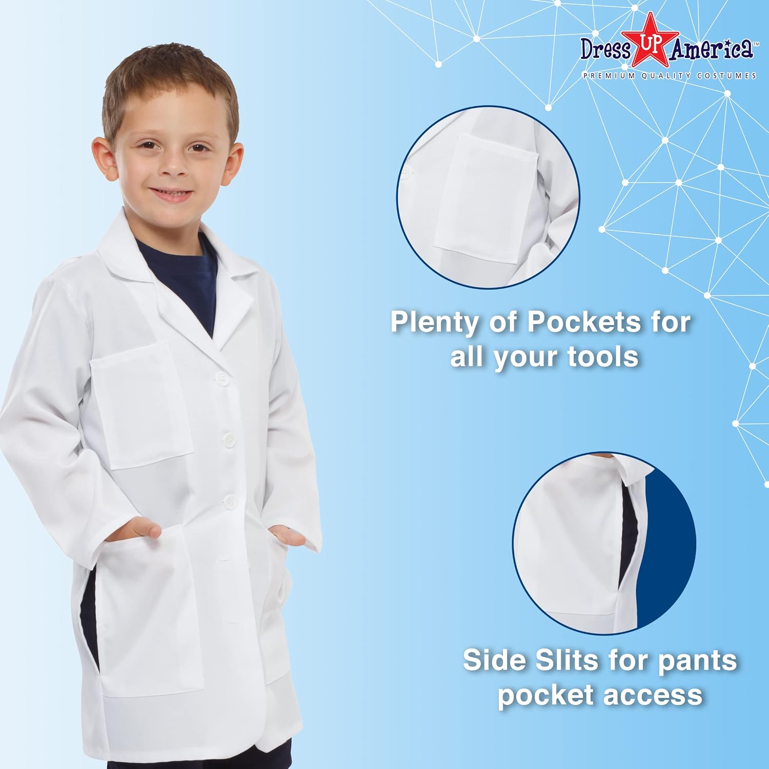 Kids Lab Coat – White Doctor Costume for Boys & Girls – STEM Play Dress-Up for Scientists & Doctors