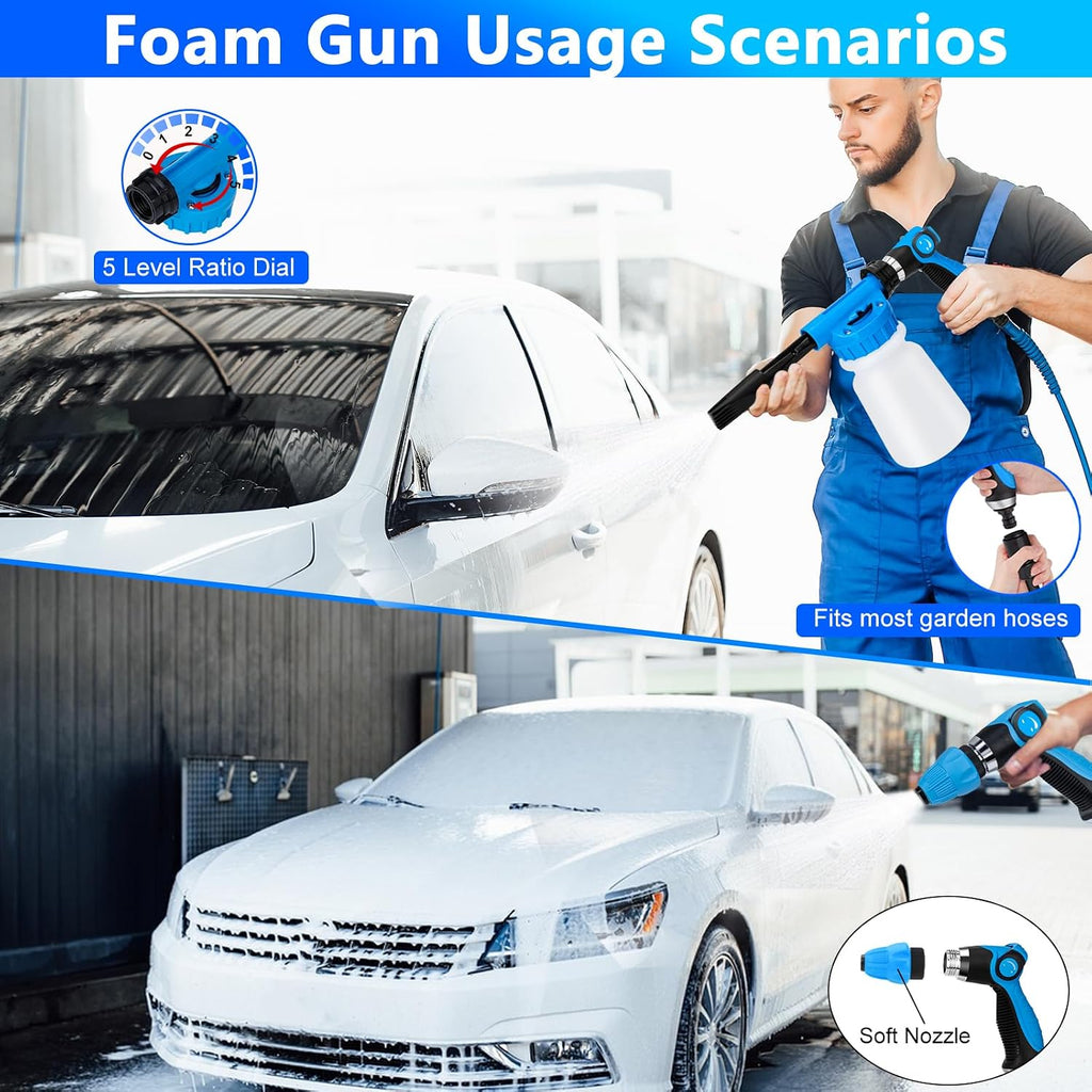 Car Wash Kit, Car Detailing Kit with Foam Gun, Car Wash Brush Mop and Large Folding Bucket Suitable for Car Cleaning