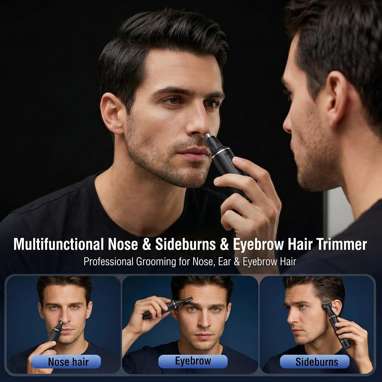 Nose Hair Trimmer for Men,Rechargeable 3-in-1 Professional Painless Eyebrow & Facial Hair Trimmer for Men