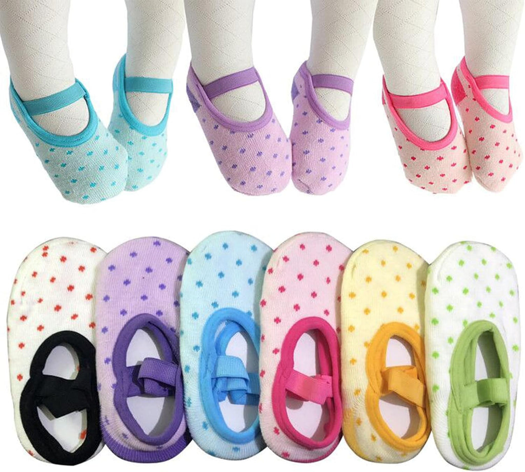Baby Toddler Girls Socks Gift: 6 Pairs Non-Slip Grip Ankle Mary Jane Socks For 12-30 Months