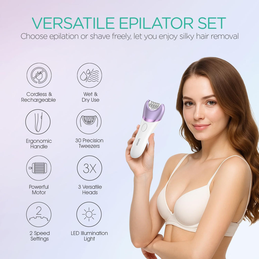 Epilator for Women, Cordless Epilators Hair Removal with 30 Tweezers | 3 in 1 Hair Removal Device for Leg Arm with