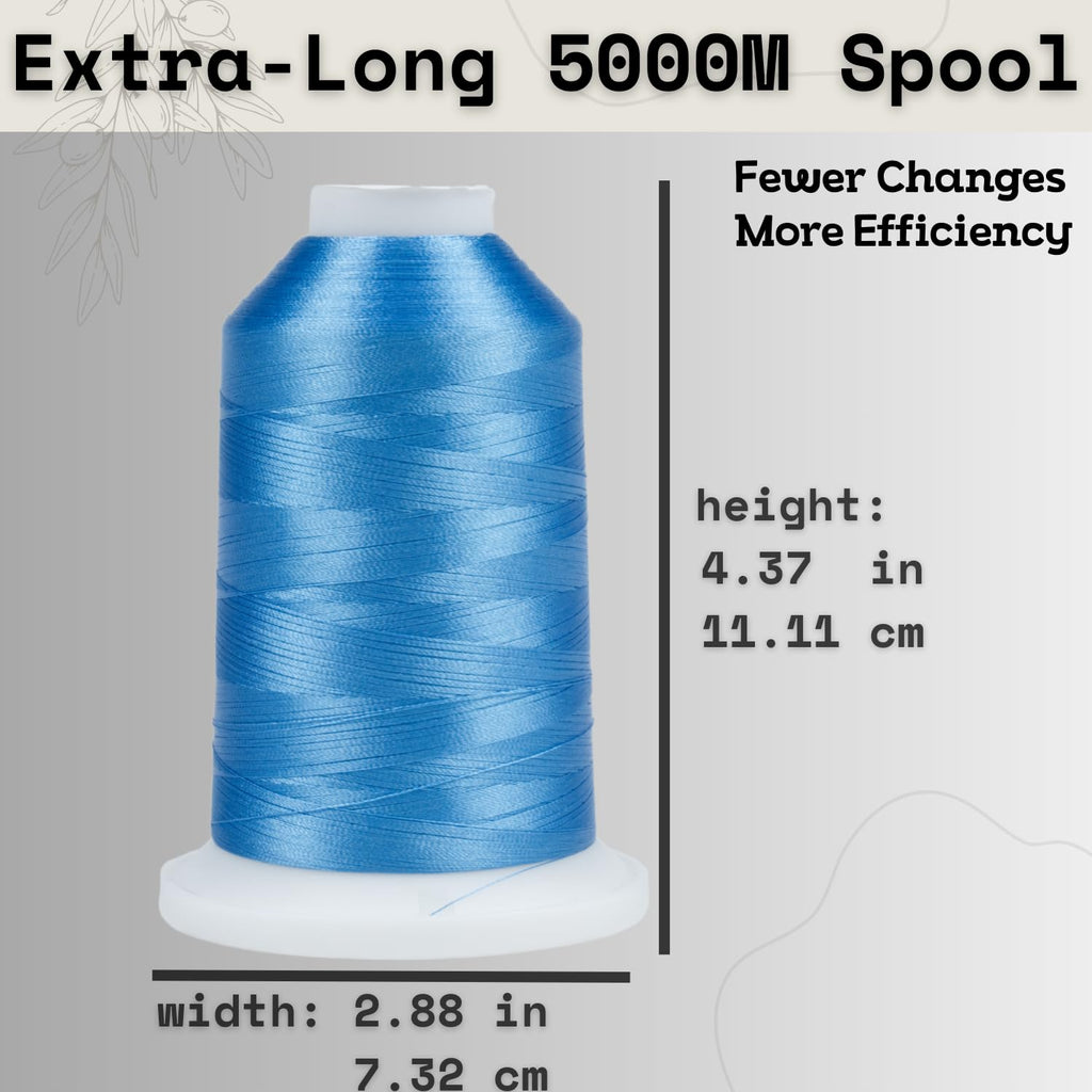 5500Yds/5000M 40WT Polyester Embroidery Thread Sky Blue 019