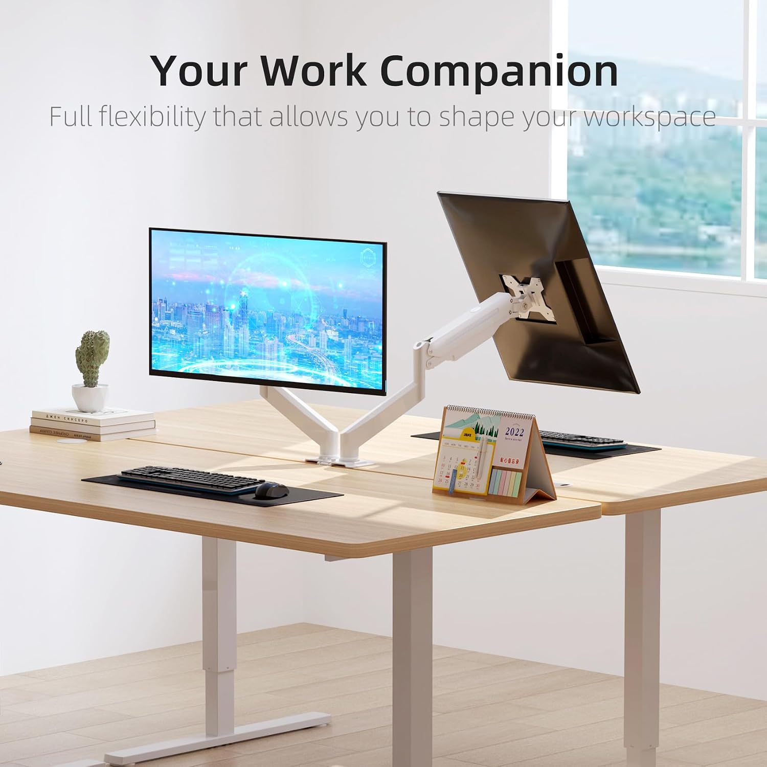 Dual Monitor Mount Stand-Height Adjustable Gas Spring Monitor Arm Desk Mount for 2 Monitor Screens 17 to 32 inches