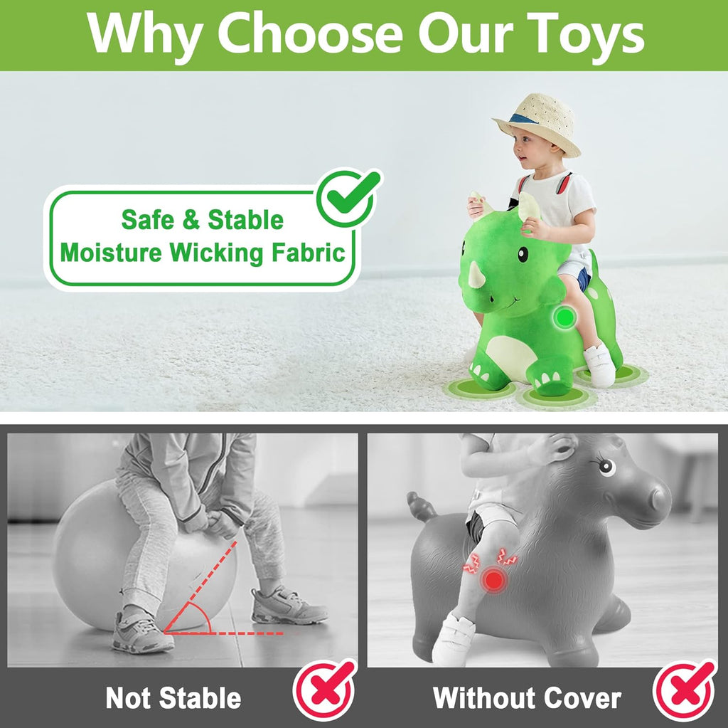 Bouncy Pals Dinosaur Hopper Toy 2 Year Old Boy, Toddler Plush Bounce Animals, Ride on Bouncing Triceratops for Kids
