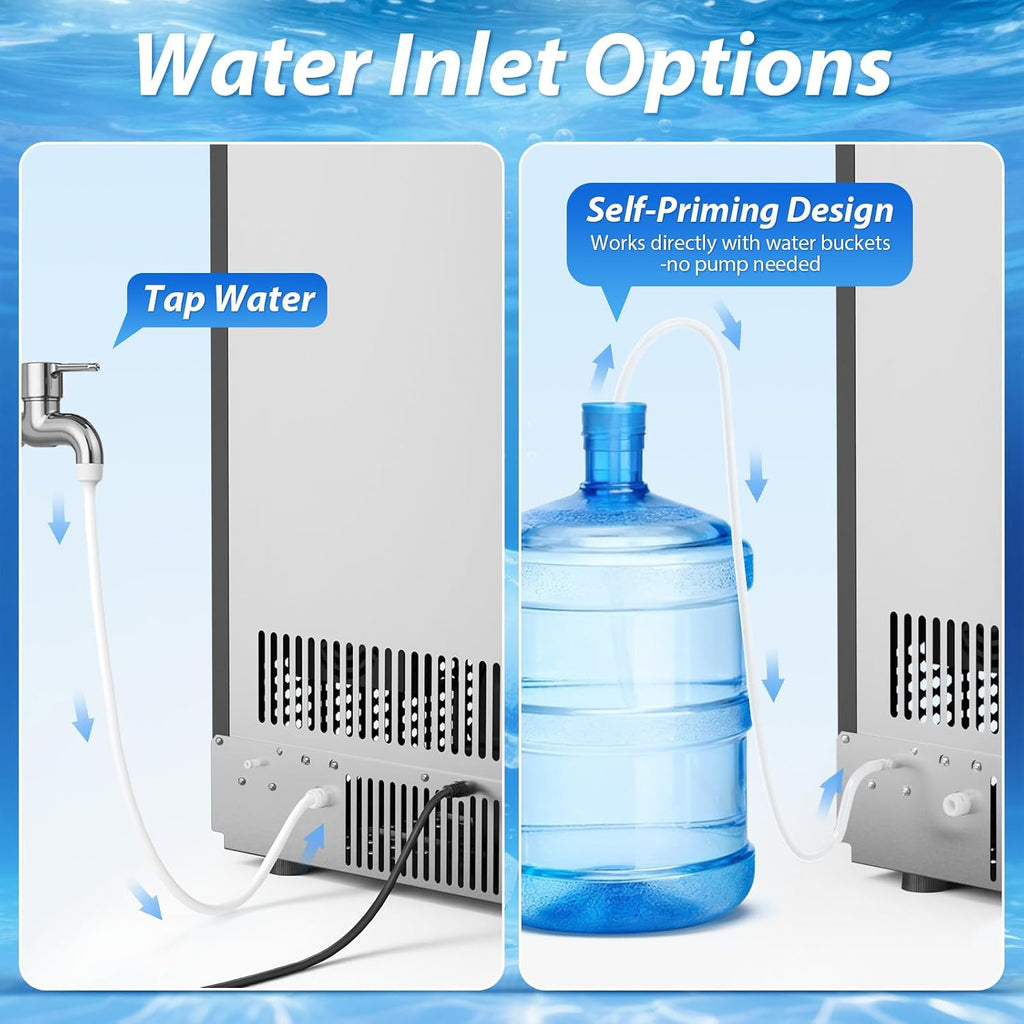 Commercial Ice Maker Machine, 150Lbs/24H Undercounter/Freestanding Ice Machine with Self-Priming Gallon Water& Facuet