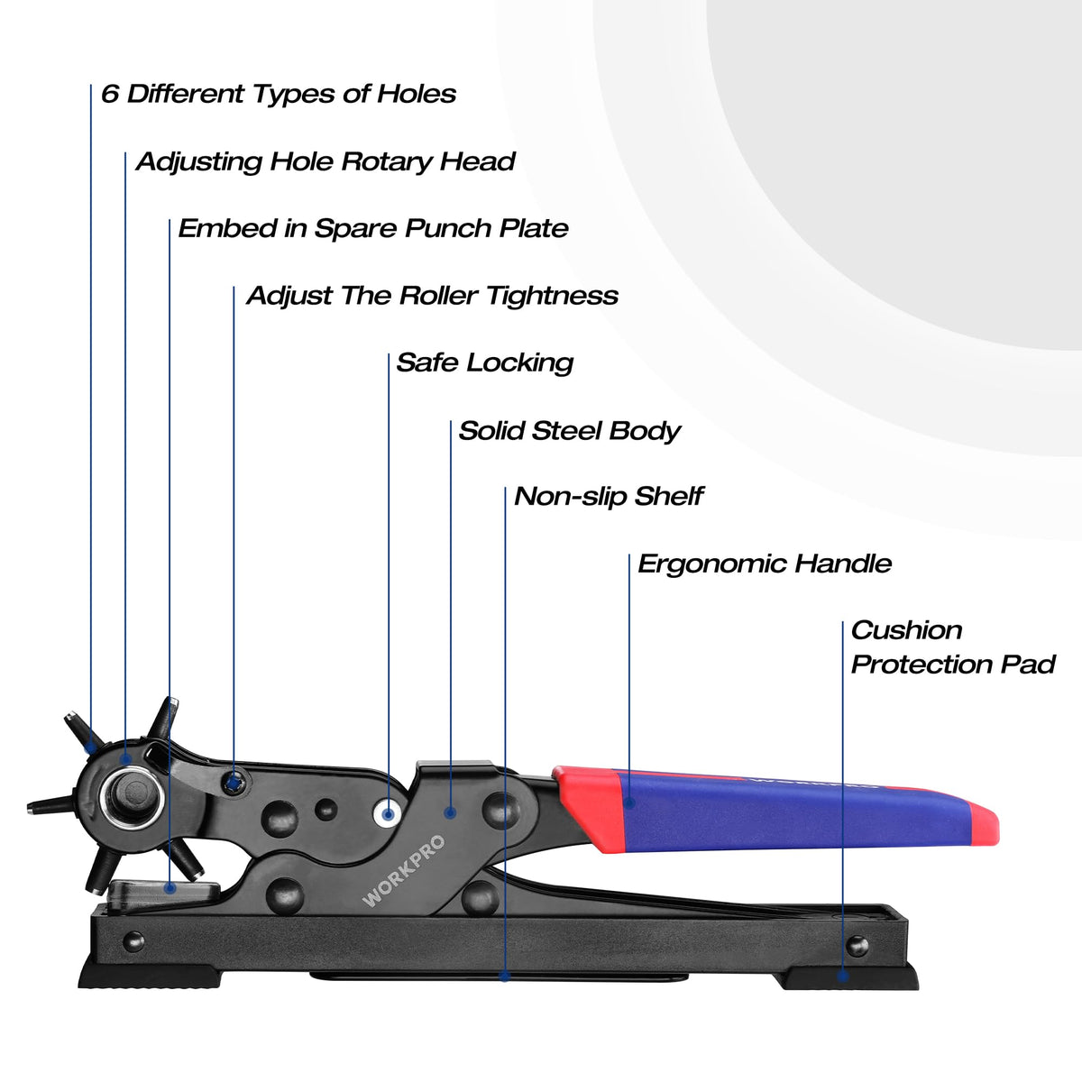 Leather Hole Punch Tool, Desktop Rotary Puncher with 6 Punch Sizes