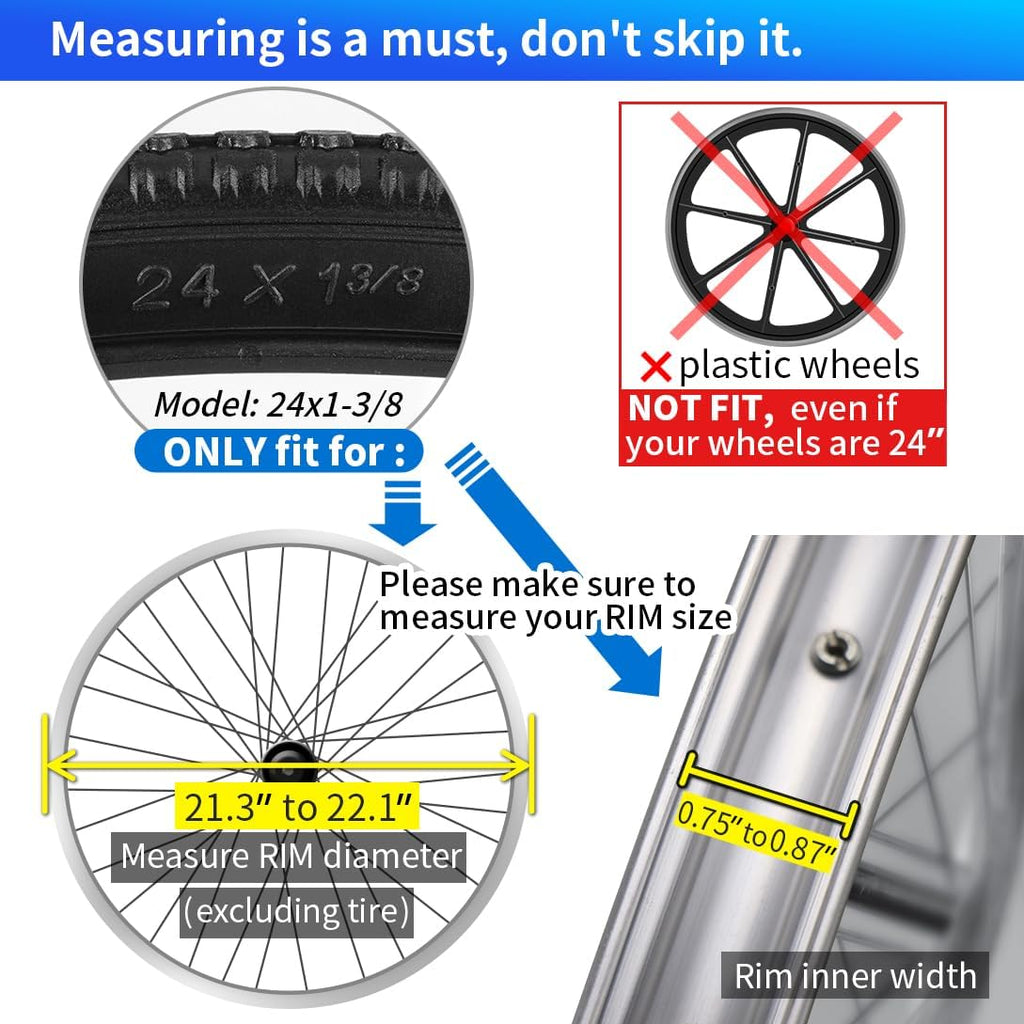 Wheelchair Solid Tires 1 Pair 24x1 3/8" Flat-Free PU Replacement