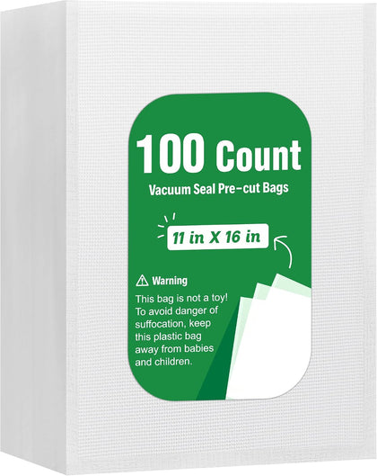 100 PCS Vacuum Sealer Bags, Gallon Size 11" x 16" Precut Seal Bags
