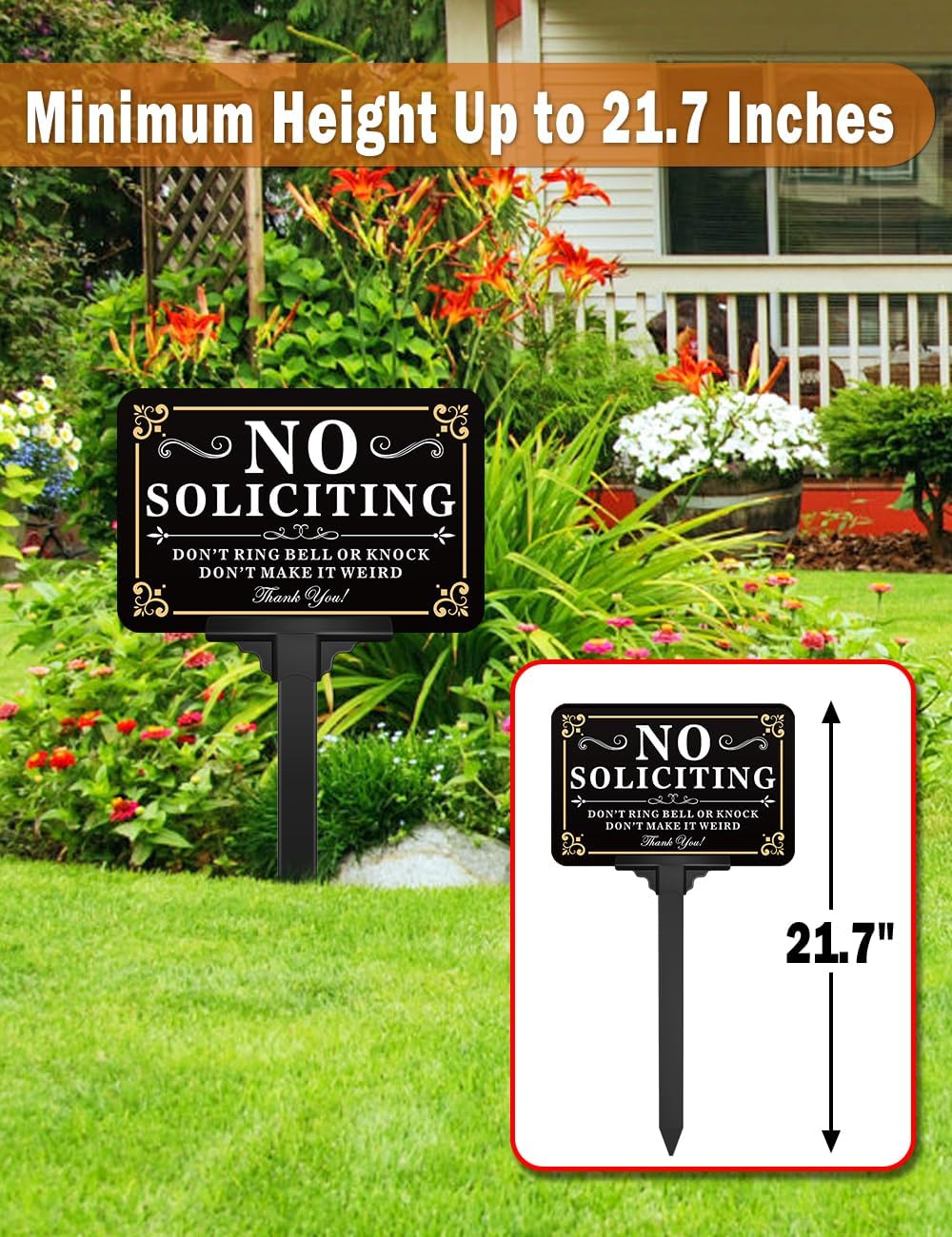 No Soliciting Sign for House with Stake - Adjustable Height - 12 x 8 Inch/37 Inch High - 50-mil Thick Aluminum -Metal