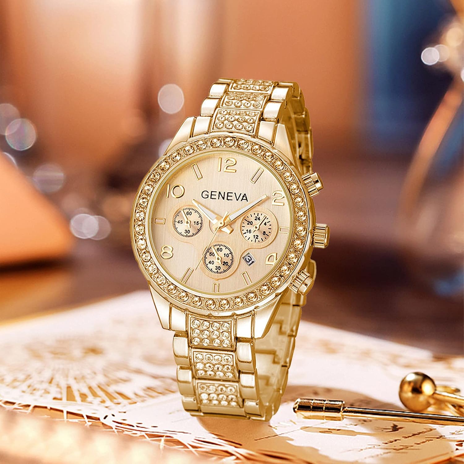 Unisex Diamond Watches Luxury Men and Women Calendar Quartz Clock Rose Gold Silver Stainless Steel Watch