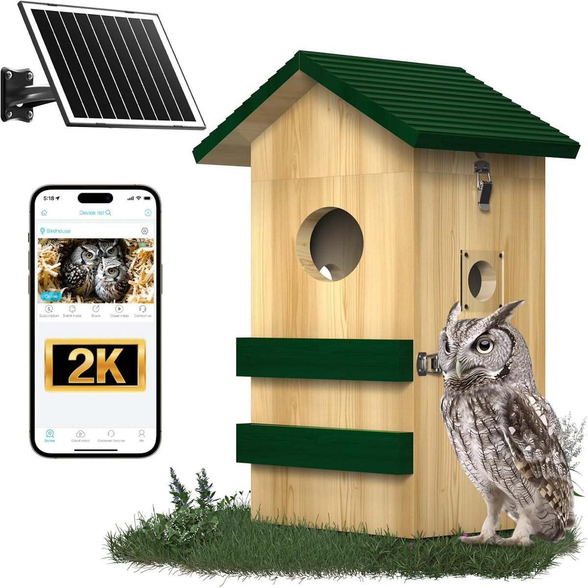 Owl Nesting Box with Camera,4G Cellular,Screech Owl House