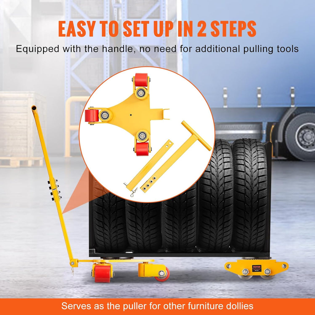 Machinery Skate Dolly, 6614 LBS/3T Industrial Machinery Mover with Handle, Carbon Steel Machinery Moving Skate with 3