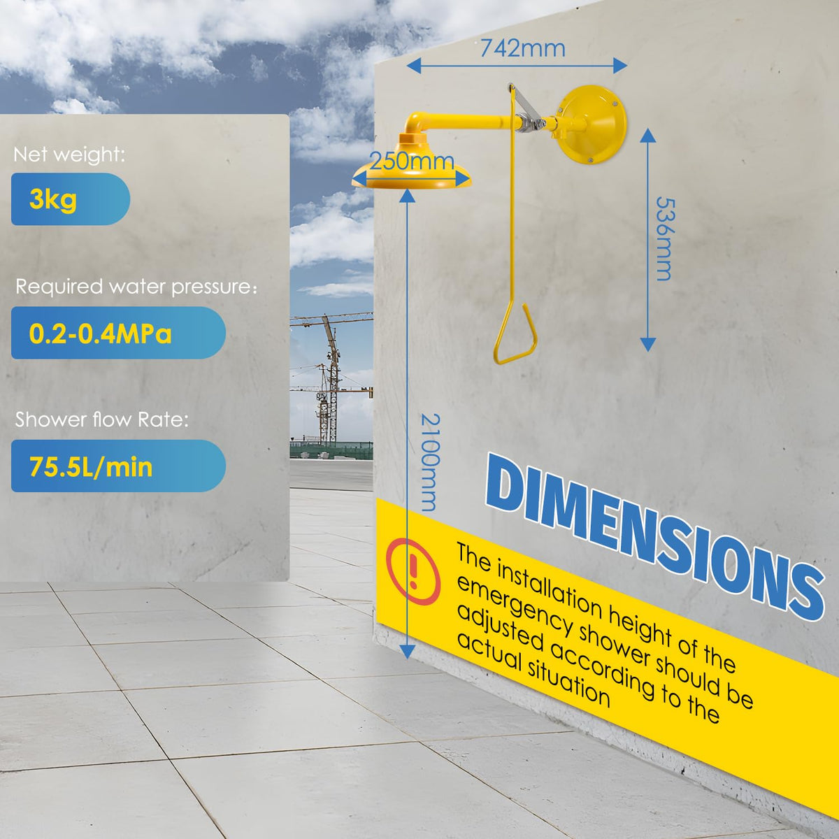 Emergency Shower Safety Shower Outdoor Horizontal Mounted Drench Shower