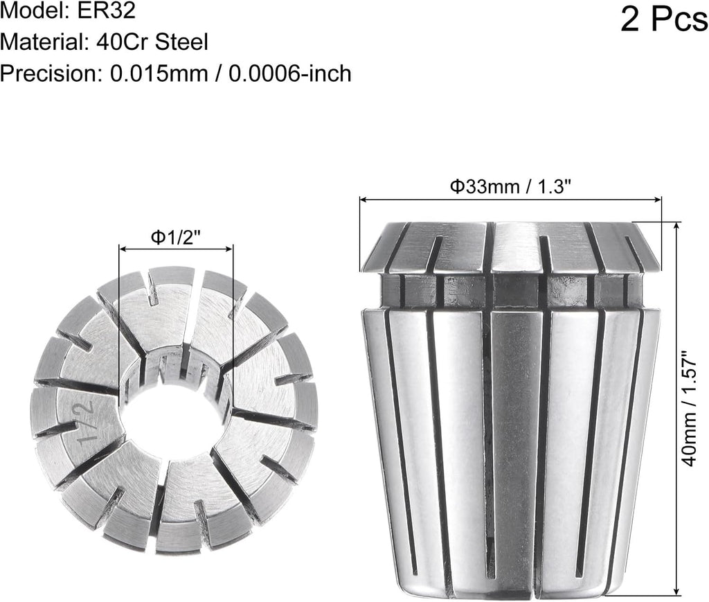 uxcell ER32 Spring Collet 1/2" Chuck for CNC Engraving Machine Lathe Milling Tool 2pcs