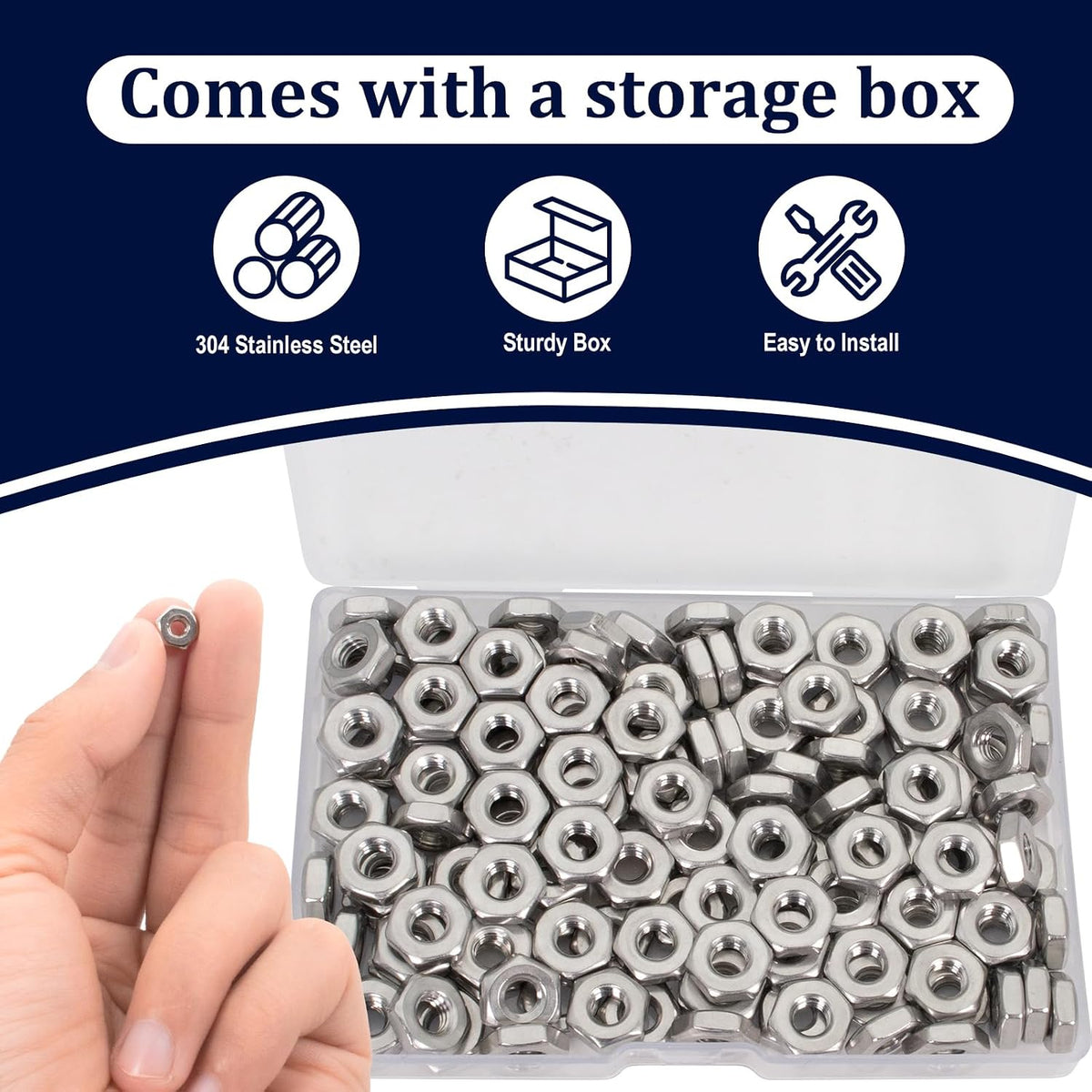 ZQZ #6-32 Hex Nuts,220PCS Stainless Steel Hardware Nut 304 ss Threaded Nut