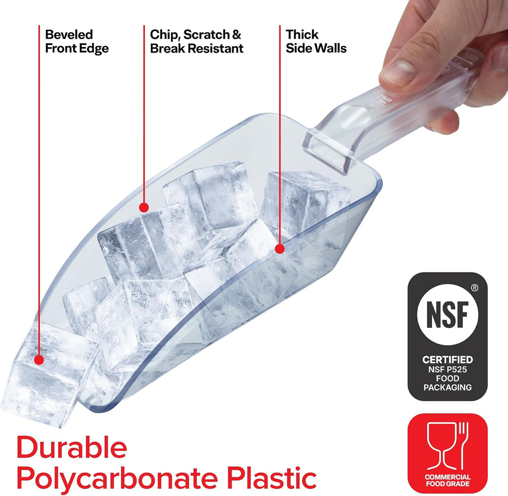 Ice Scoop for Freezer, 12 oz Clear Plastic Ice Scooper | NSF Certified Foodservice Utility Scoop | Beveled Edge