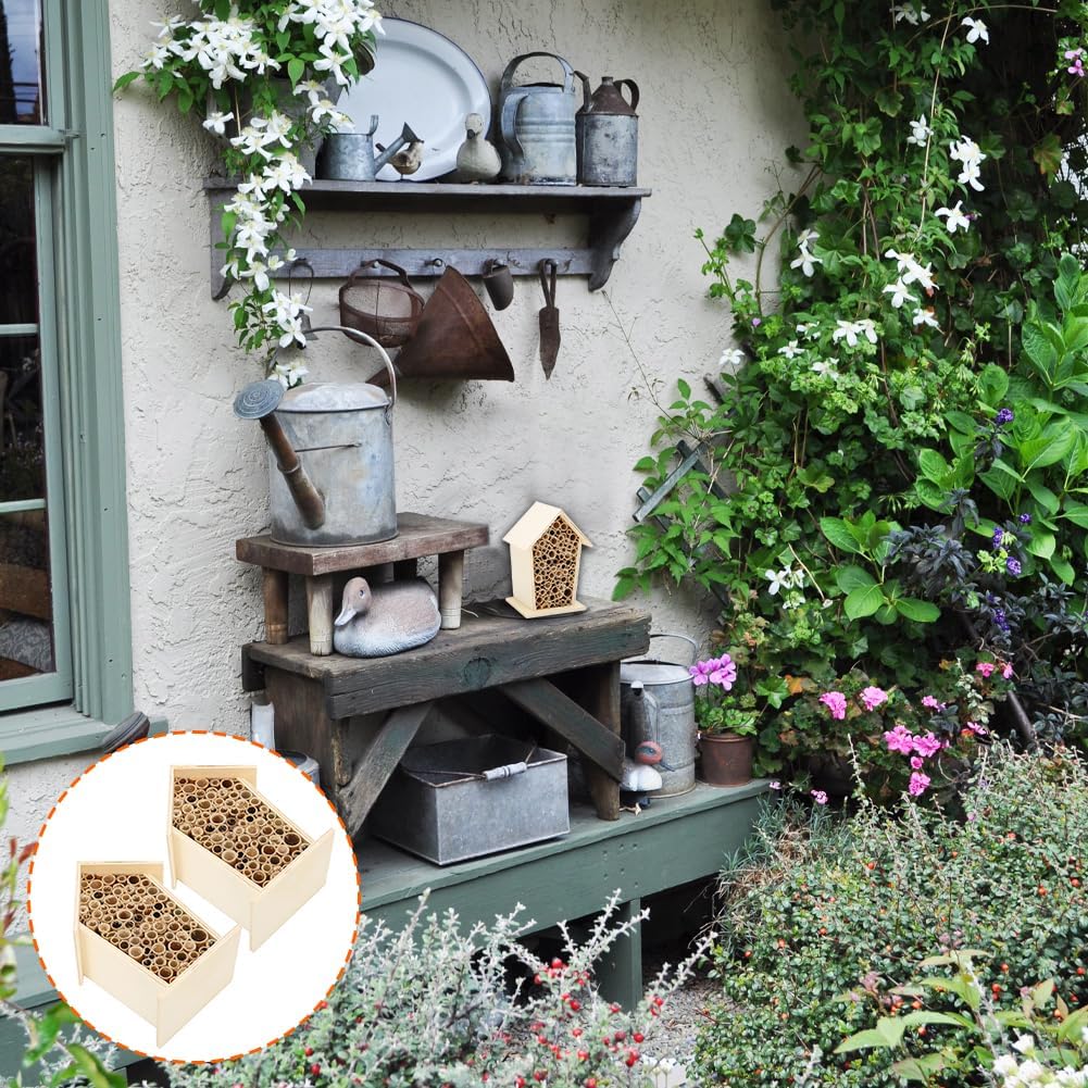 Wooden Bee House, Hanging Bamboo Insect Hotel, 2PCS