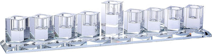 Crystal Glass Hanukkah Menorah, Modern Style Oil and Candle Menorah for Chanukah, Fits Standard Chanukah Oil Cups and