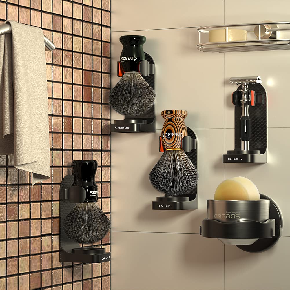 Faux Badger Hair Shaving Brush and Bowl with Black ABS Space-Saving Style Soap Bowl and Brush Holders 4IN1 Shaving