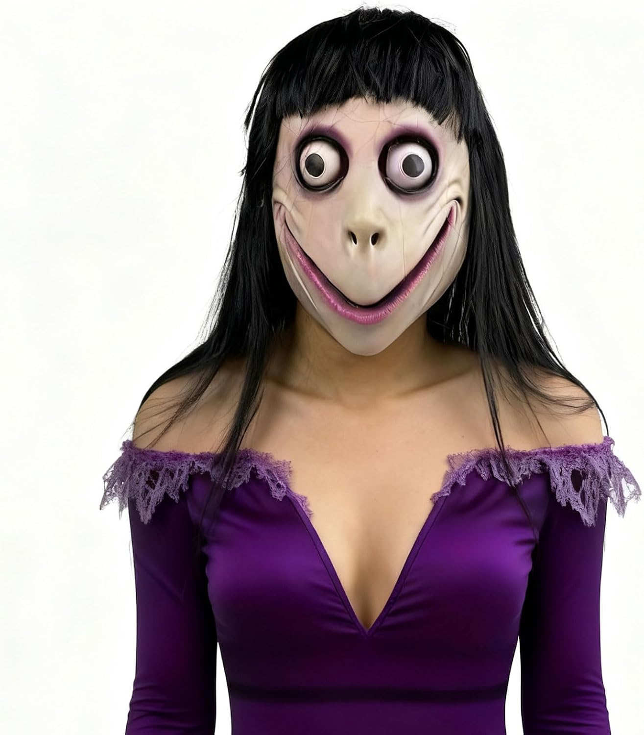 Long Wig Demon Horror Scream MOMO Head Mask, Adult Scary Halloween Cosplay Mask for Themed Party Props