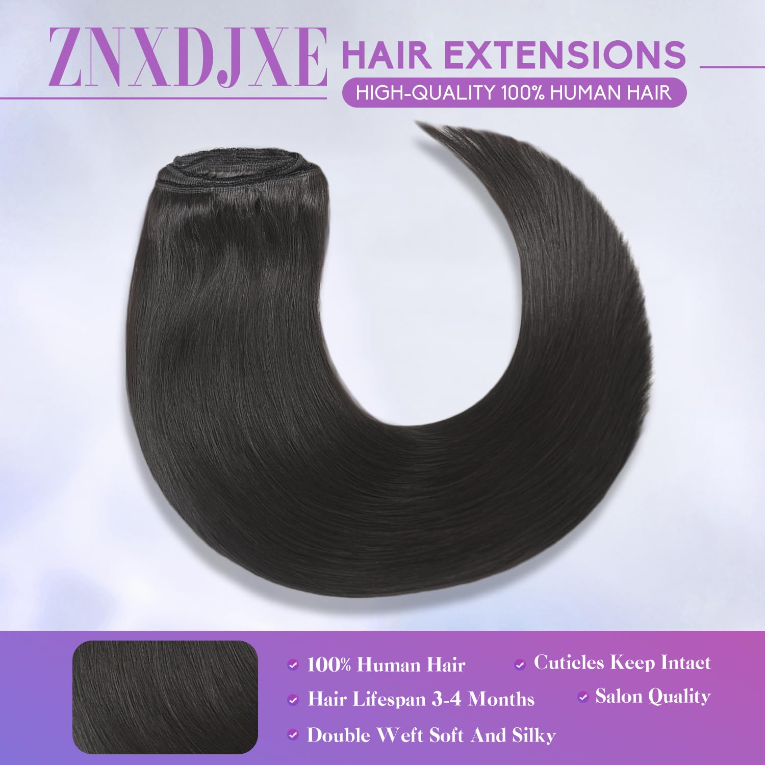 Clip in Hair Extensions Real Human Hair, 18 Inch 100g/3.6oz, 1B Natural Black, Invisible Seamless Straight Remy Human