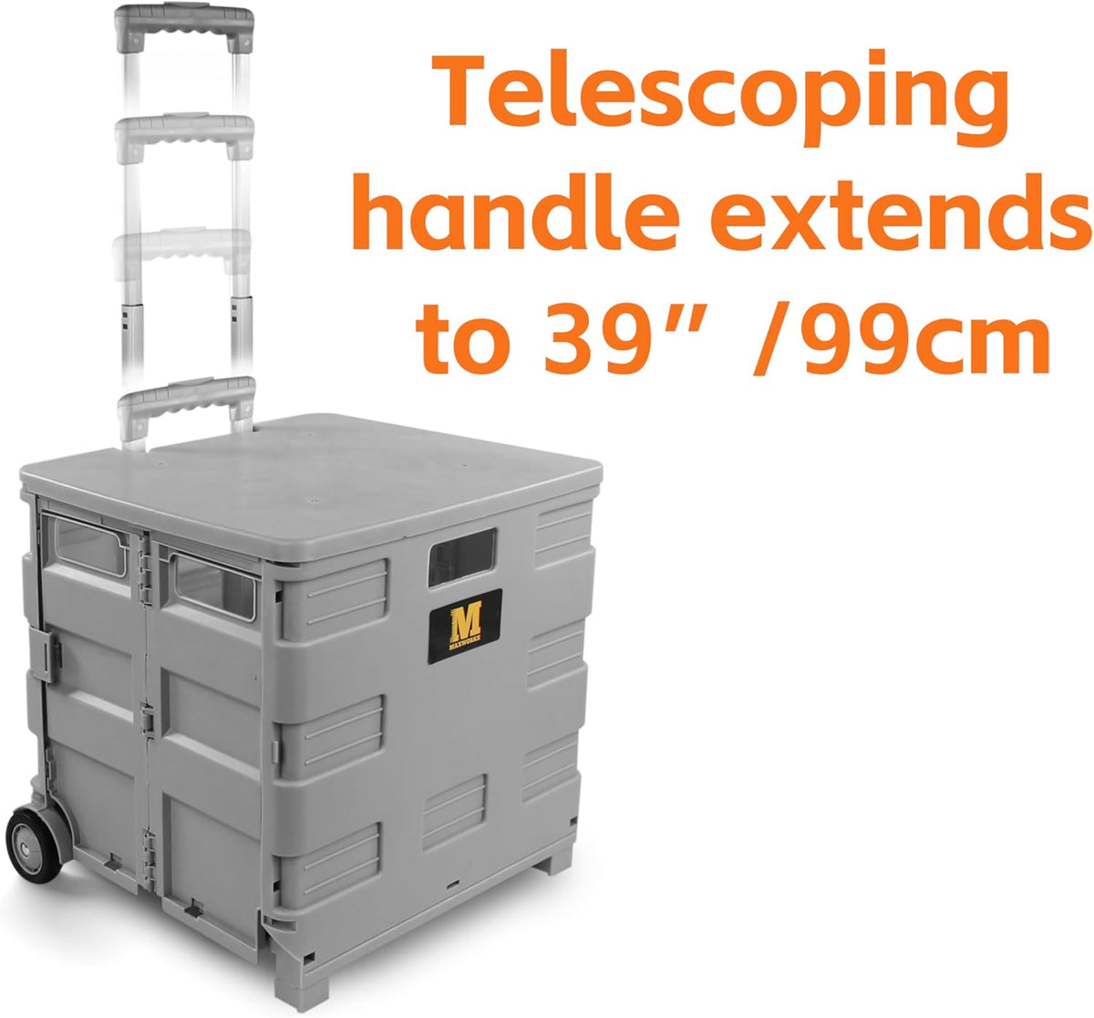 Collapsible Rolling Utility Cart with Lid 80 lb Capacity Folding Dolly with Telescoping Handle Heavy Duty Plastic