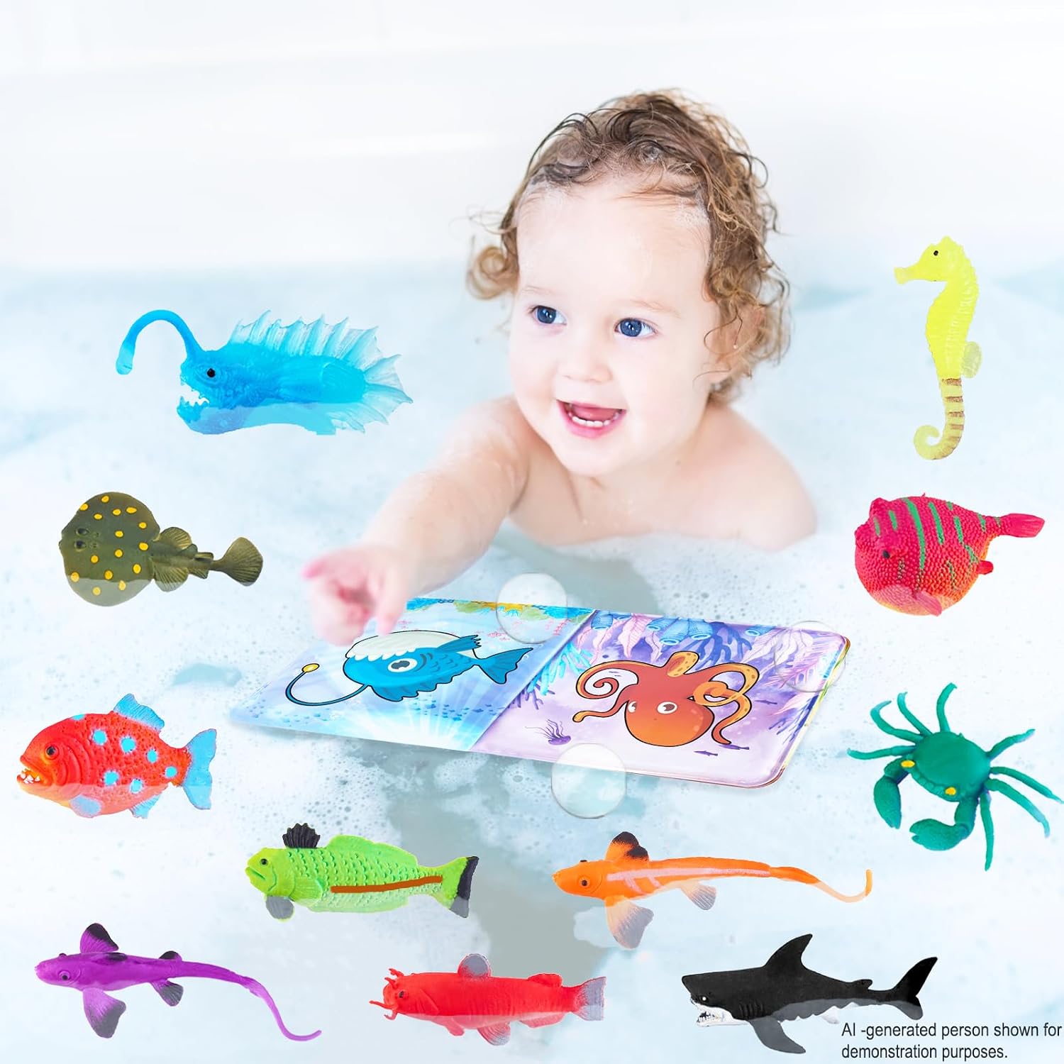 Color Changing No Hole Bath Toys with 2 Glow in The Dark Toys & Bath Book | Bath Toys for Kids Toddlers, Color