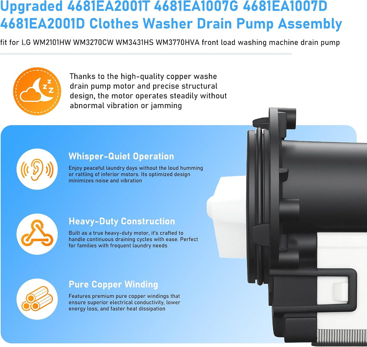 Washer Drain Pump fit for LG Tromm WM2233HD WM2250CW WM2277HW WM2301HW