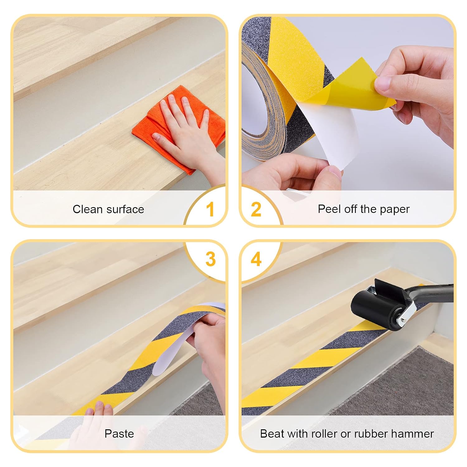 Anti Slip Tape, Waterproof Self Adhesive Yellow 1" x65Ft Grip Tape | High Visibility Safety Warning Tape, High