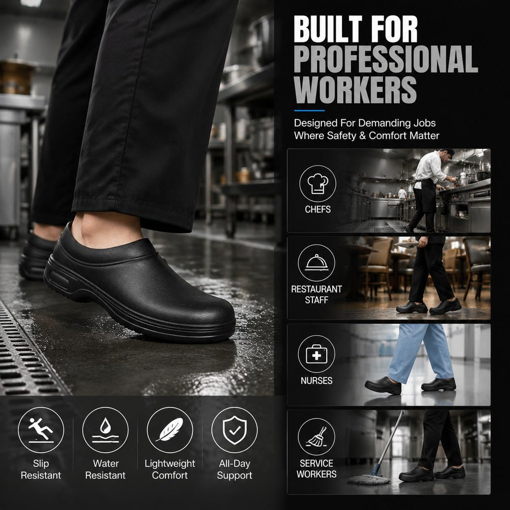 Chef Shoes for Men Women, Non Slip Work Shoes, Waterproof Kitchen Clogs, Slip Resistant Oil Resistant EVA Work Clogs