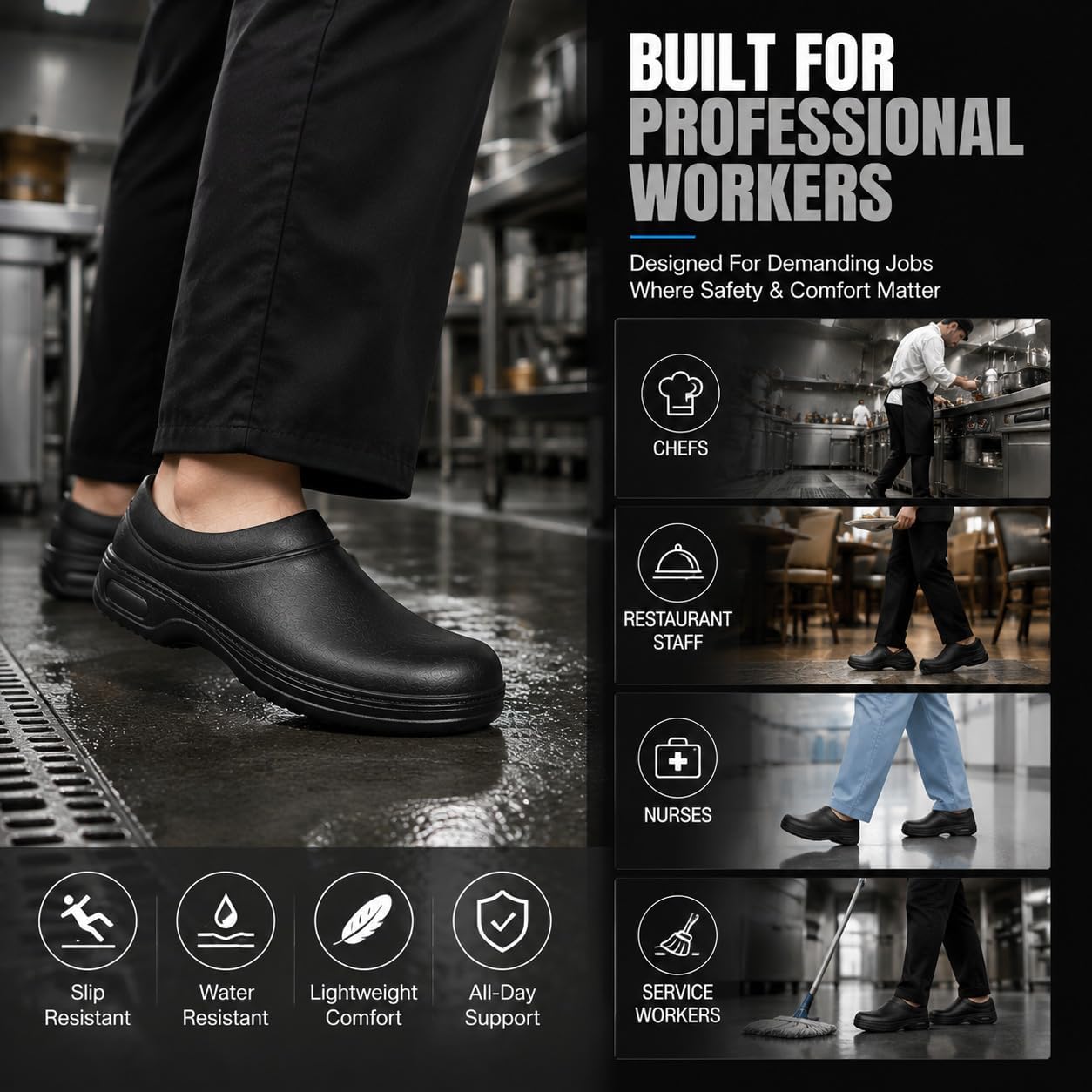 Chef Shoes for Men Women, Non Slip Work Shoes, Waterproof Kitchen Clogs, Slip Resistant Oil Resistant EVA Work Clogs