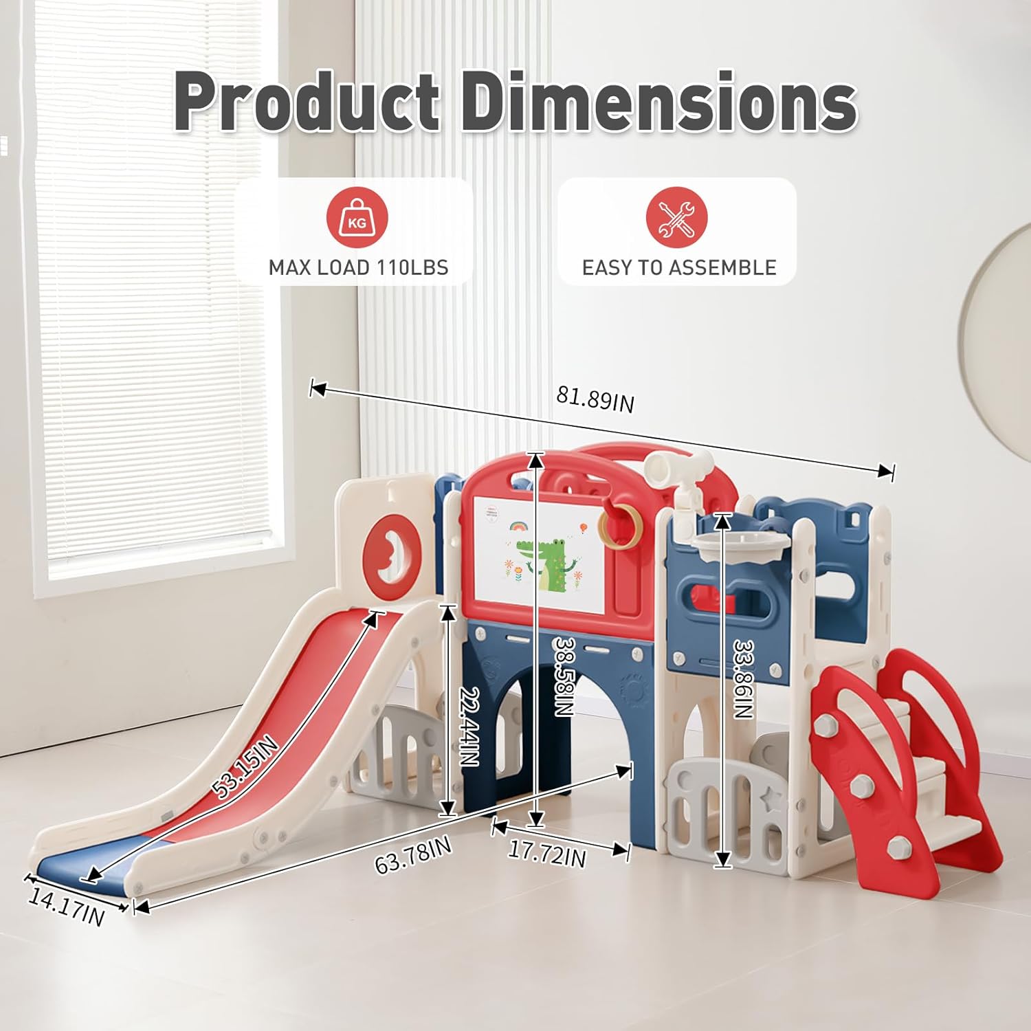 Outdoor Toddler Playset with Slide Set,Indoor Playground for Toddlers 1-3, Climber Play Set with Telescope Basketball