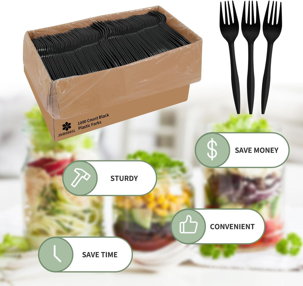 [1000 Pack] Disposable Plastic Forks-Party Dimensions Bulk Black Disposable Silverware Plastic Cutlery Fork (1000