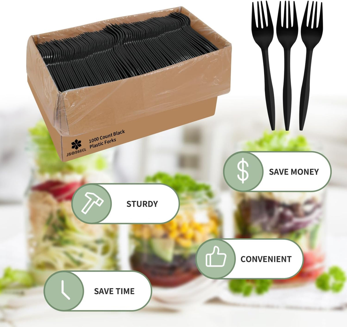[1000 Pack] Disposable Plastic Forks-Party Dimensions Bulk Black Disposable Silverware Plastic Cutlery Fork (1000