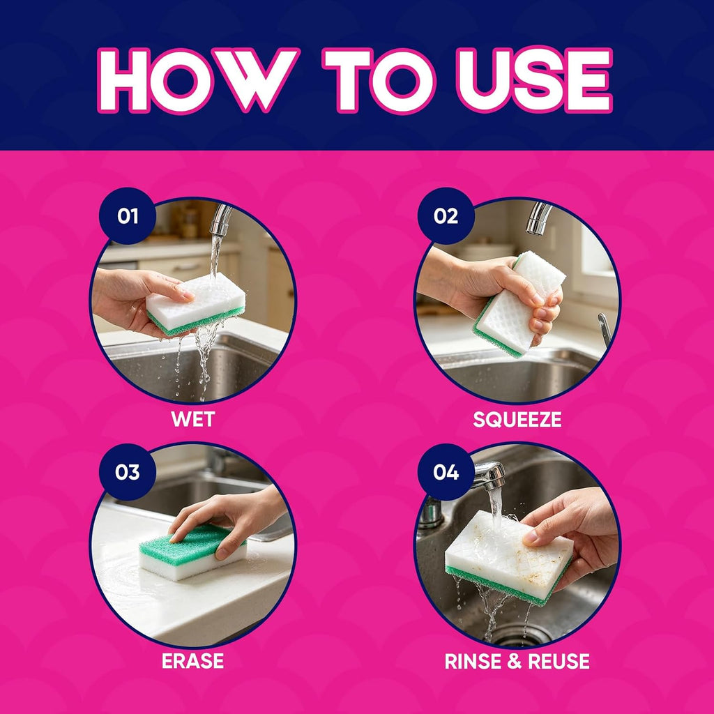 Magic Sponge Erasers for Shower & Tub, 8 Pack Melamine Sponges