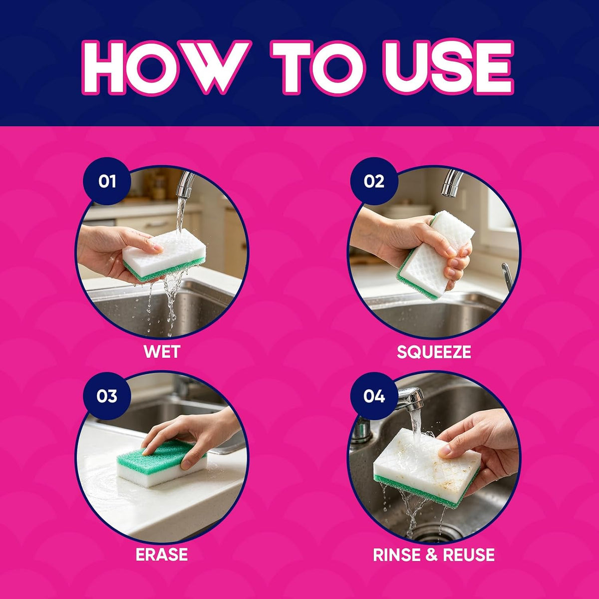 Magic Sponge Erasers for Shower & Tub, 8 Pack Melamine Sponges