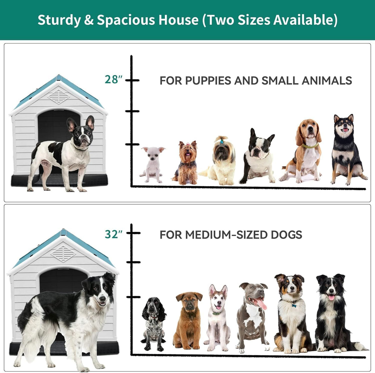 Large Plastic Dog House, Dog Kennel Outdoor Waterproof Doghouse Casas para Perros, Puppy Shelter Elevated Floor and