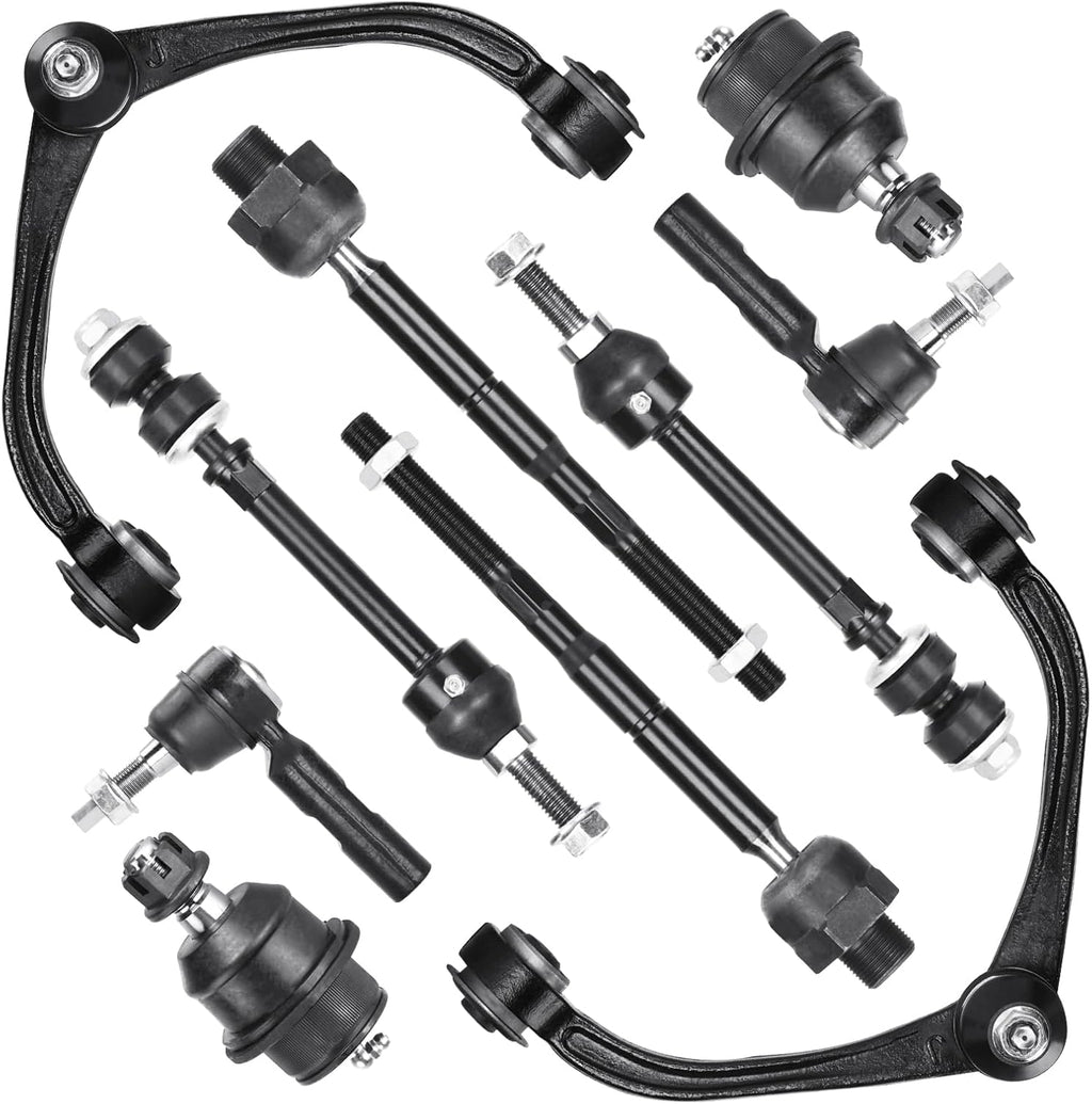 Front Upper Control Arms w/Ball Joints Replacement Suspension Kit for Dodge Dakota 2005-2010, for Ram Dakota 2011, for Mitsubishi Raider 2006-2009, with Sway Bars Tie Rods (10PCS)